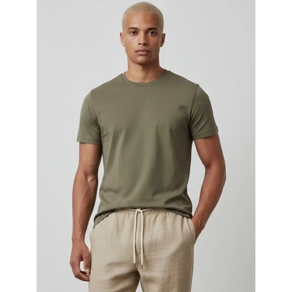 Banana Republic Luxe Touch Tee Mens Small Olive Green 100% Cotton Crewneck Shirt